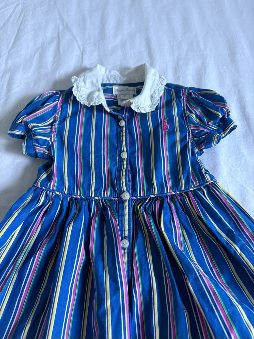 Ralph Lauren Navy Multi-Stripe Button Front Dress with White Collar